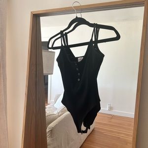 Ribbed Spaghetti strap black bodysuit